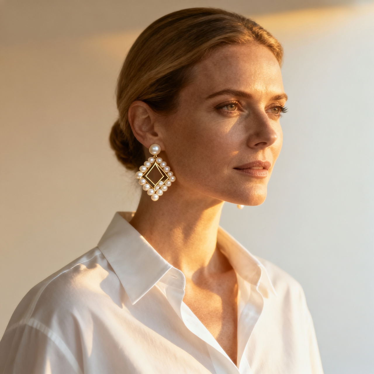 Geometric Pearl Stud Earrings – 18K Gold Plated | CELUXE Modern Minimalist Jewelry - Image 2