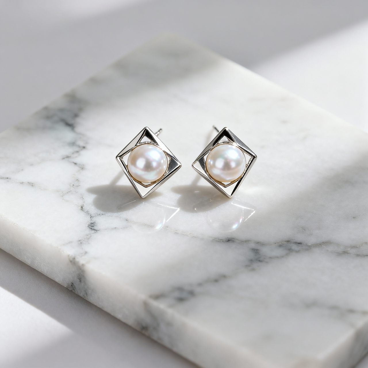Geometric Pearl Stud Earrings – 18K Gold Plated | CELUXE Modern Minimalist Jewelry - Image 3