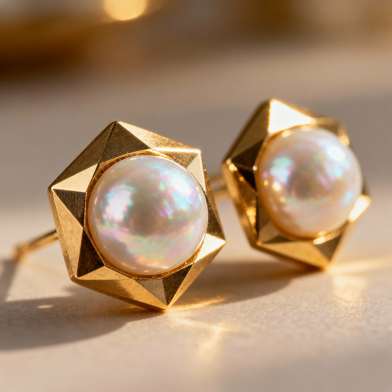 Geometric Pearl Stud Earrings – 18K Gold Plated | CELUXE Modern Minimalist Jewelry - Image 5