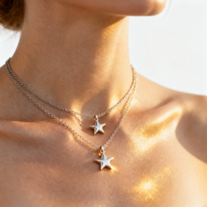 Double Layer Star & Moon Necklace – 18K Gold Plated | CELUXE Celestial Layered Jewelry