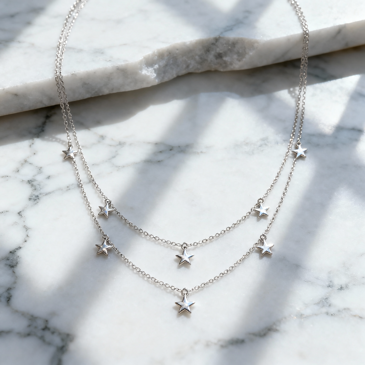 Double Layer Star & Moon Necklace – 18K Gold Plated | CELUXE Celestial Layered Jewelry - Image 3