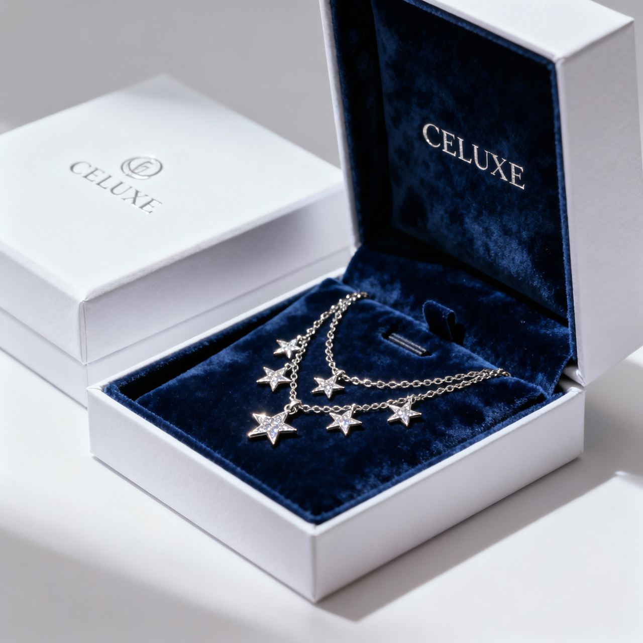 Double Layer Star & Moon Necklace – 18K Gold Plated | CELUXE Celestial Layered Jewelry - Image 4