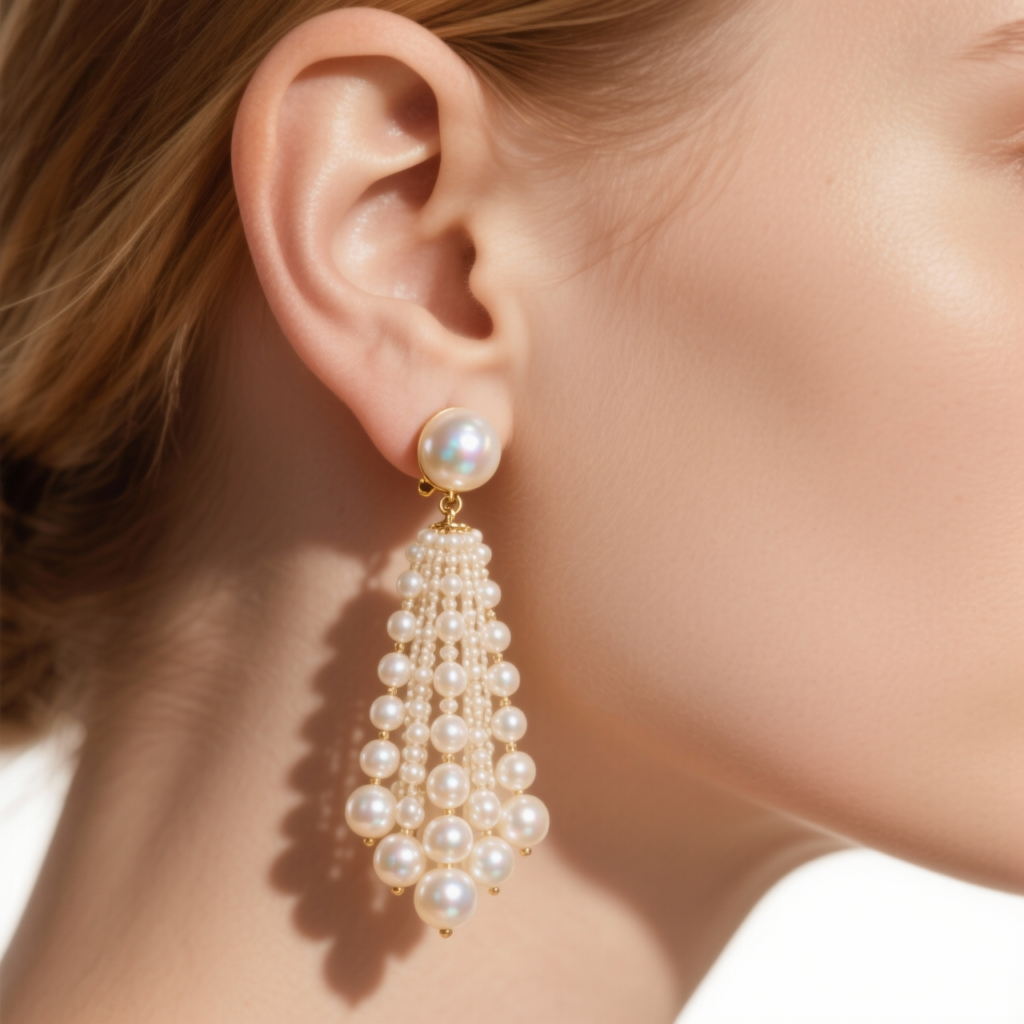 Pearl Tassel Drop Earrings – 18K Gold Plated | CELUXE Elegant Evening Statement Earrings