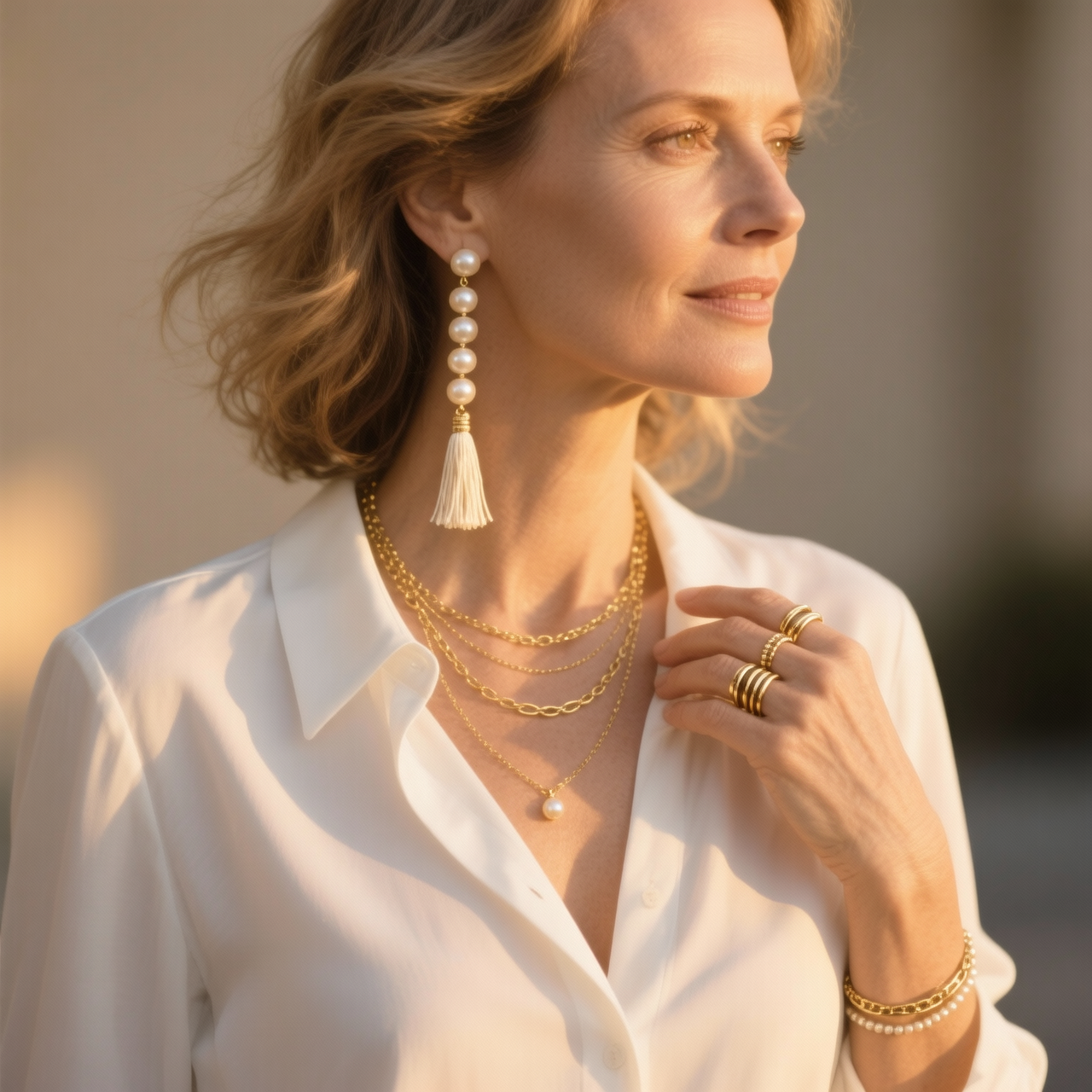 Pearl Tassel Drop Earrings – 18K Gold Plated | CELUXE Elegant Evening Statement Earrings - Image 2