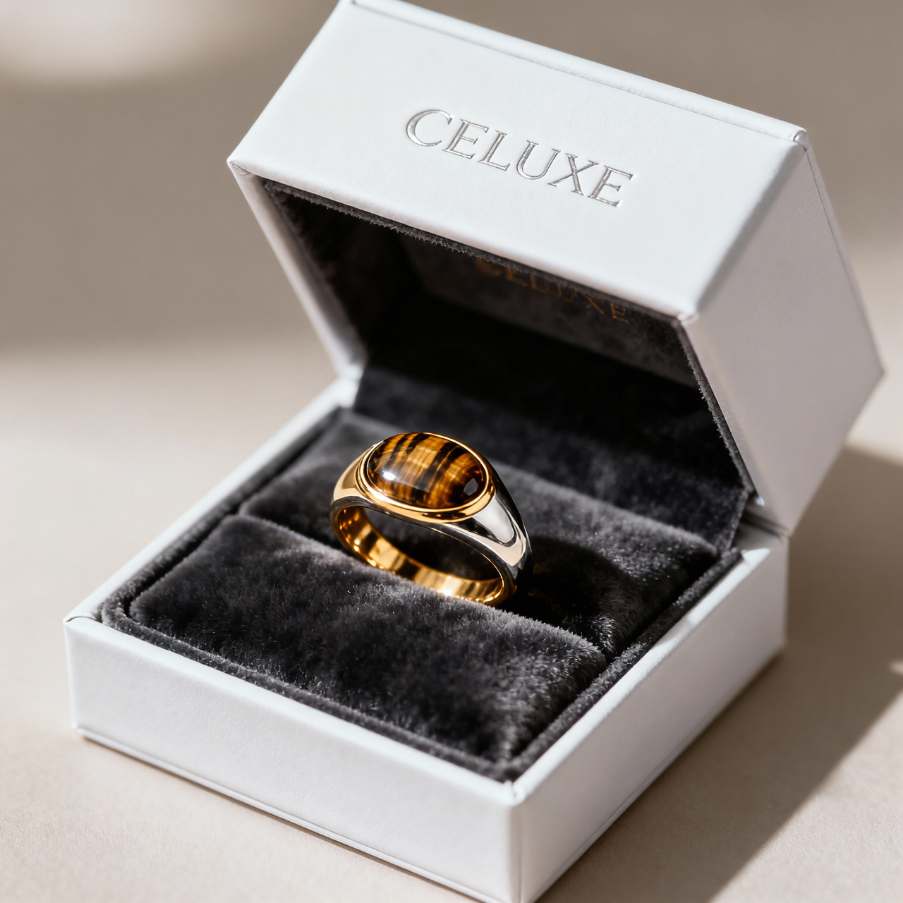 Tiger Eye Beaded Stacking Ring – 18K Gold Plated | CELUXE Boho-Chic Statement Ring - Image 4