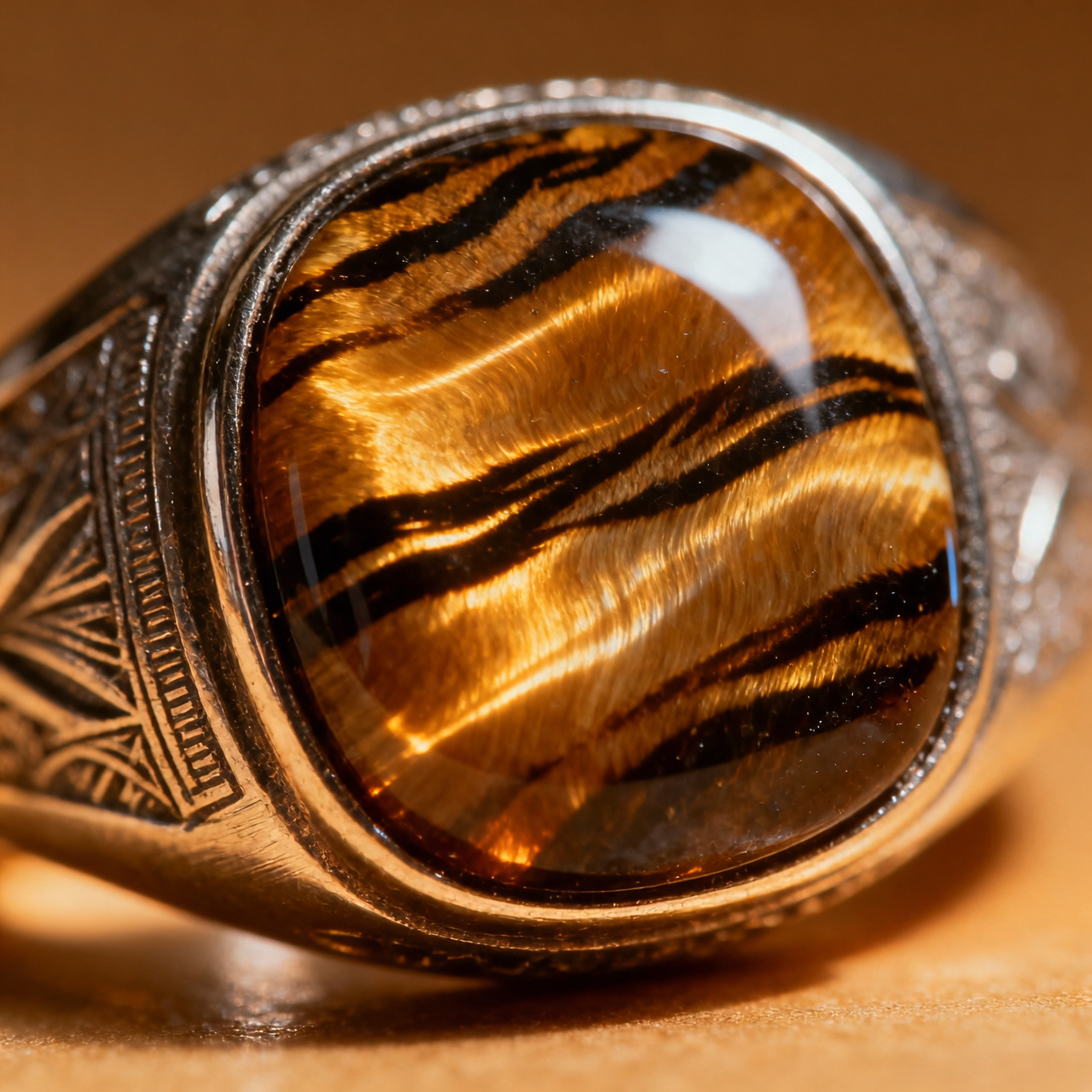 Tiger Eye Beaded Stacking Ring – 18K Gold Plated | CELUXE Boho-Chic Statement Ring - Image 5